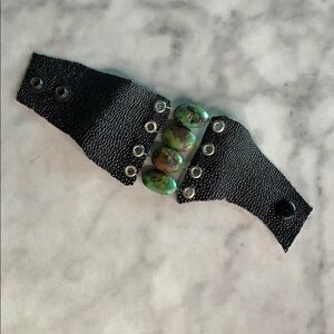 Custom Punk Rock Lizard Skin stone snap cuff bracelet ADULT one size